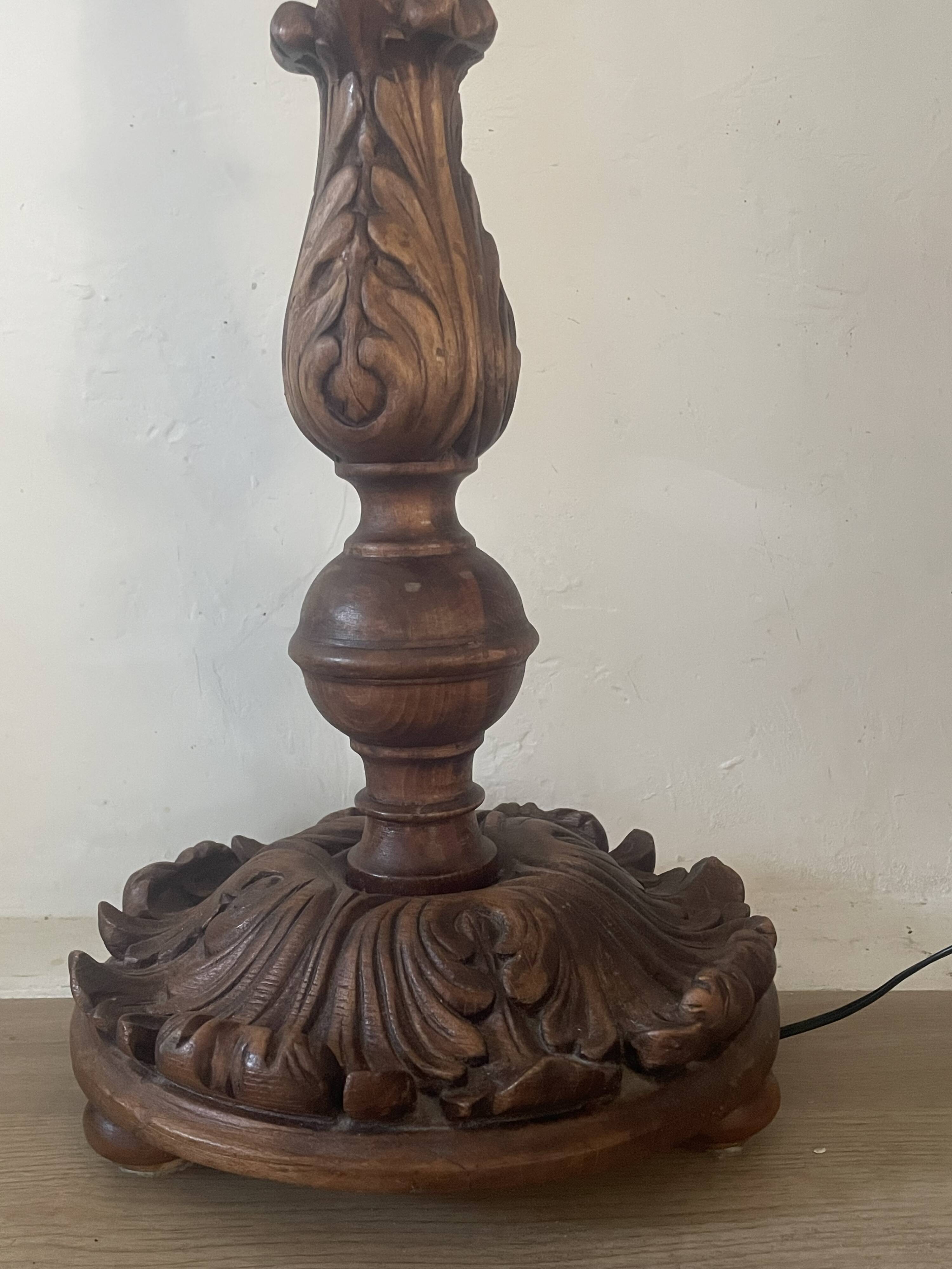 Antique carved wooden lamp 67cm