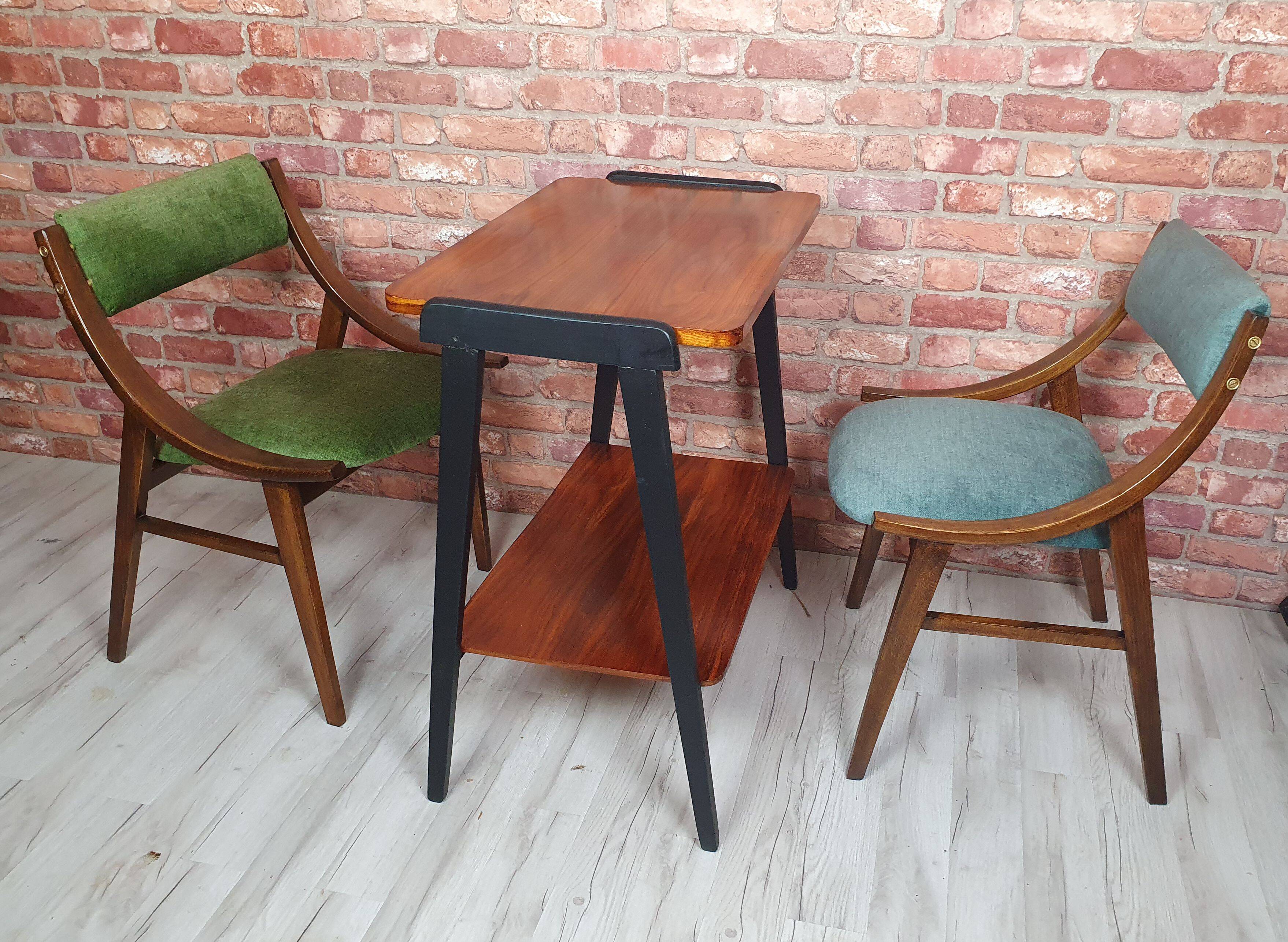 Renovated GFM 57 chair, Skoczek, designed by J. Kędziorek, navy blue