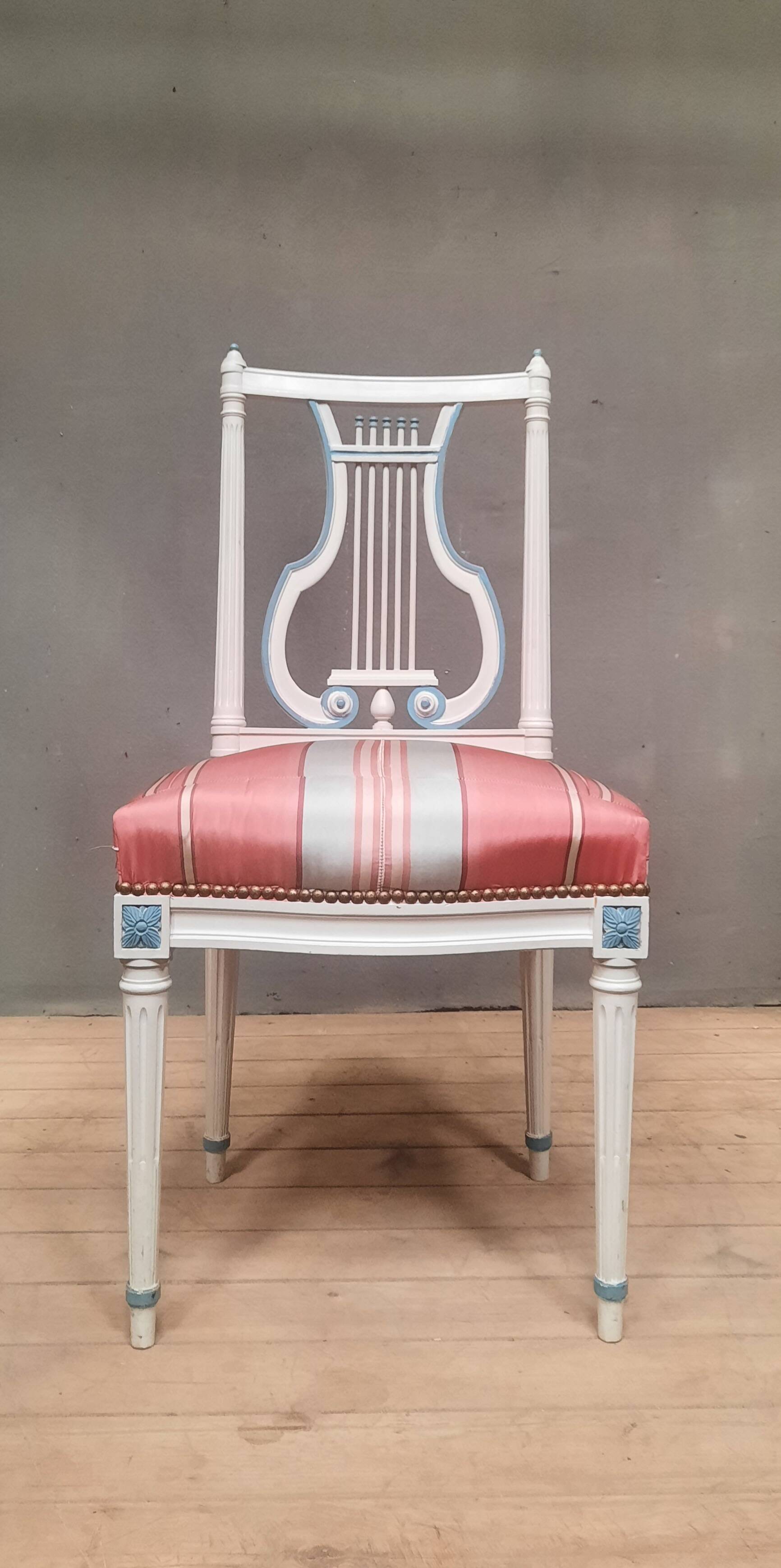Louis XVI style lacquered chair with lyre back