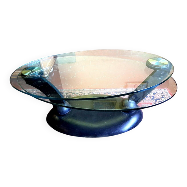 Table basse à deux plateaux pivotants en verre — Roche Bobois, années 1990