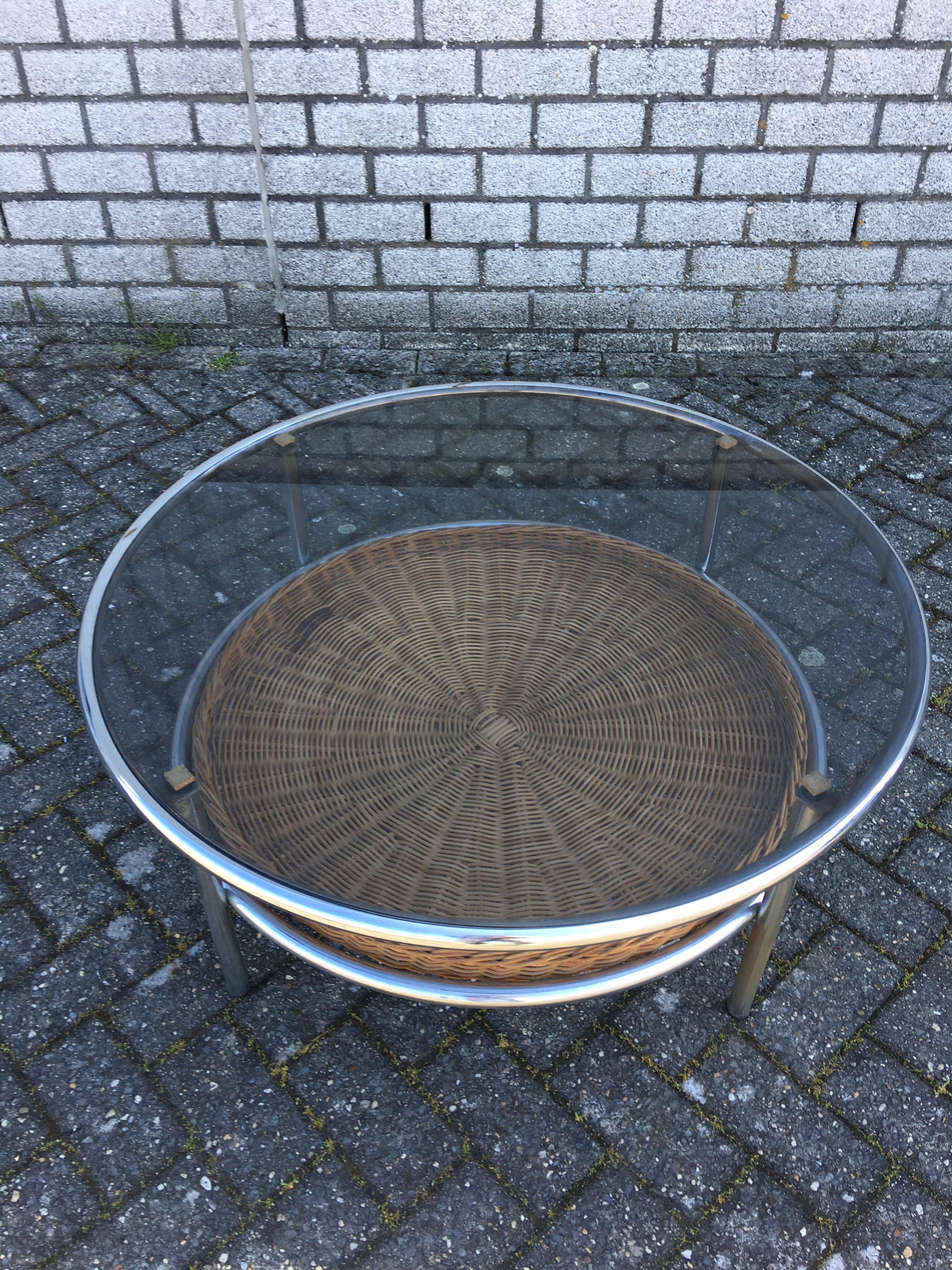 Glass and wicker coffee table