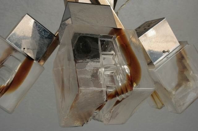 Chandelier 1970 design glass and stainless steel