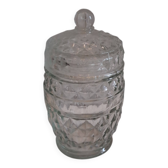 Pretty thick transparent glass sugar bowl in very good condition.