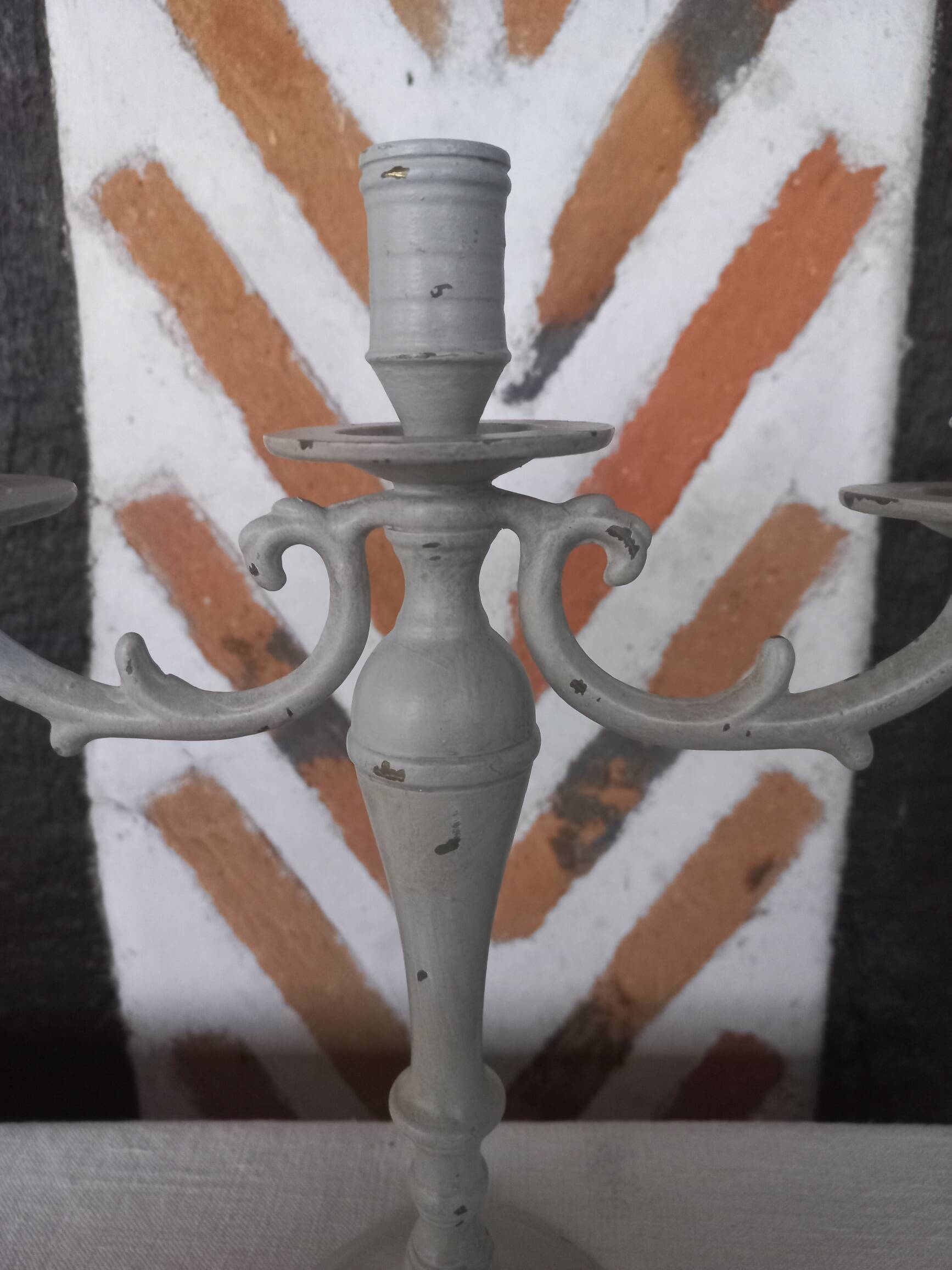 Taupe linen patinated candle holder