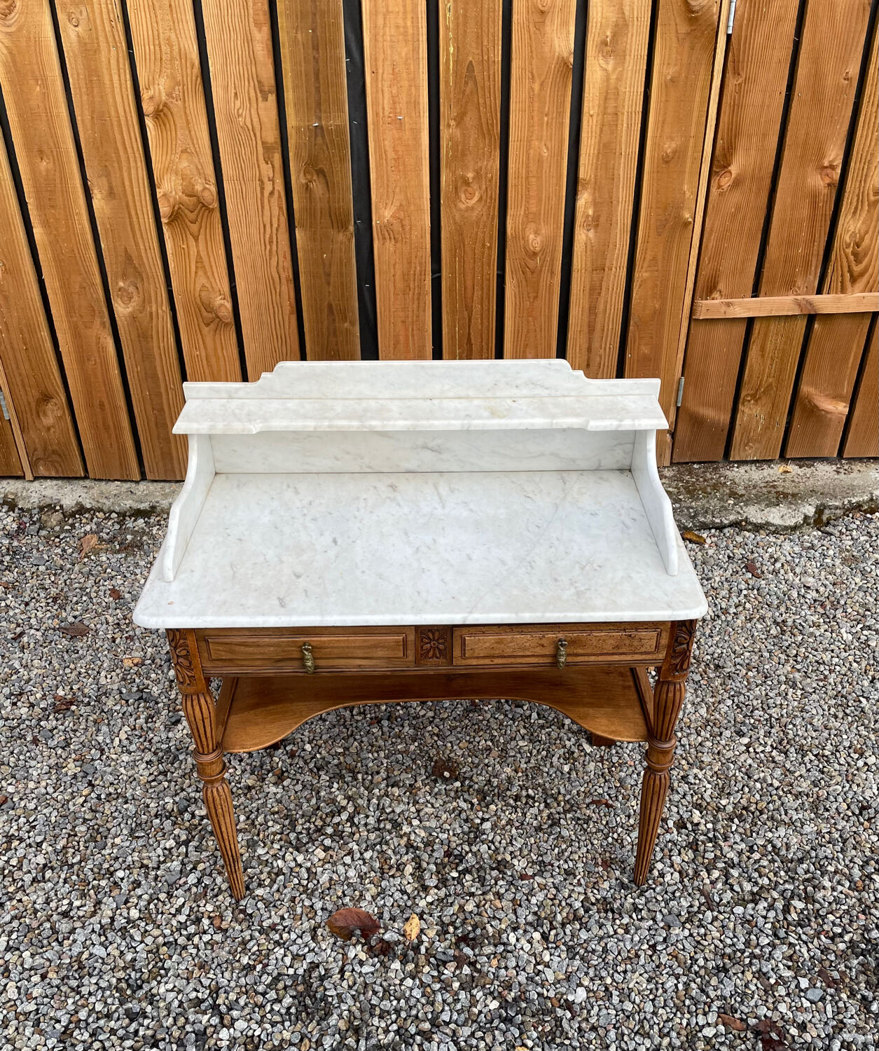 Wood and marble bathroom cabinet
