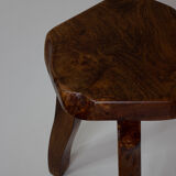Brutalist tripod stool in solid elm mid-20th century