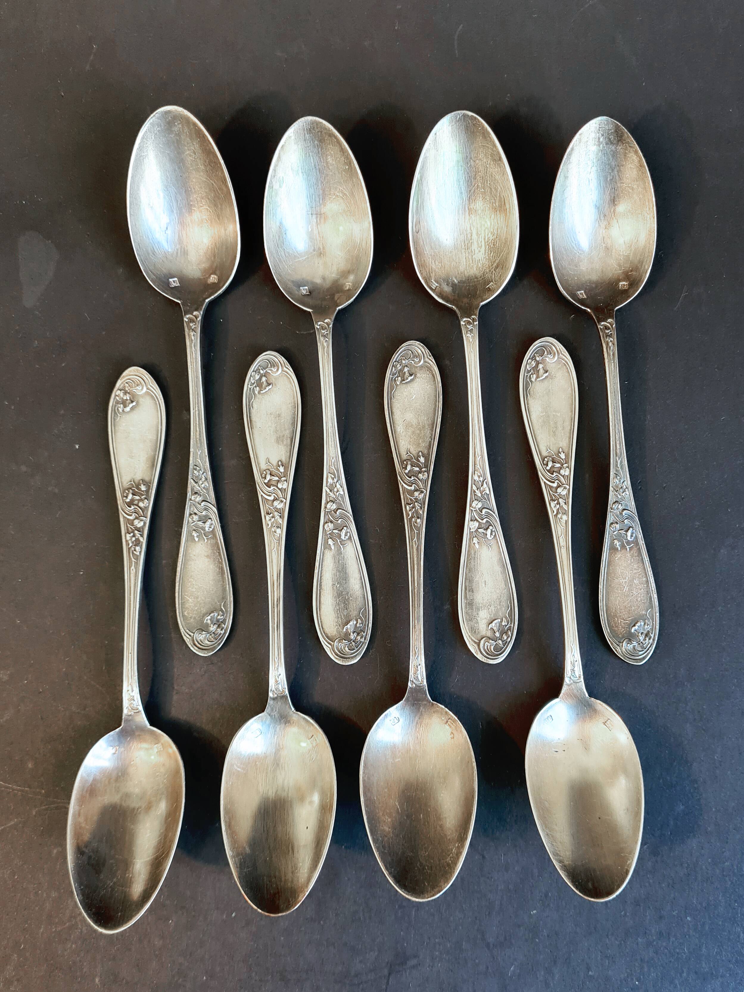 Vintage elegance: Set of 8 small silver-plated metal spoons – Ref 26