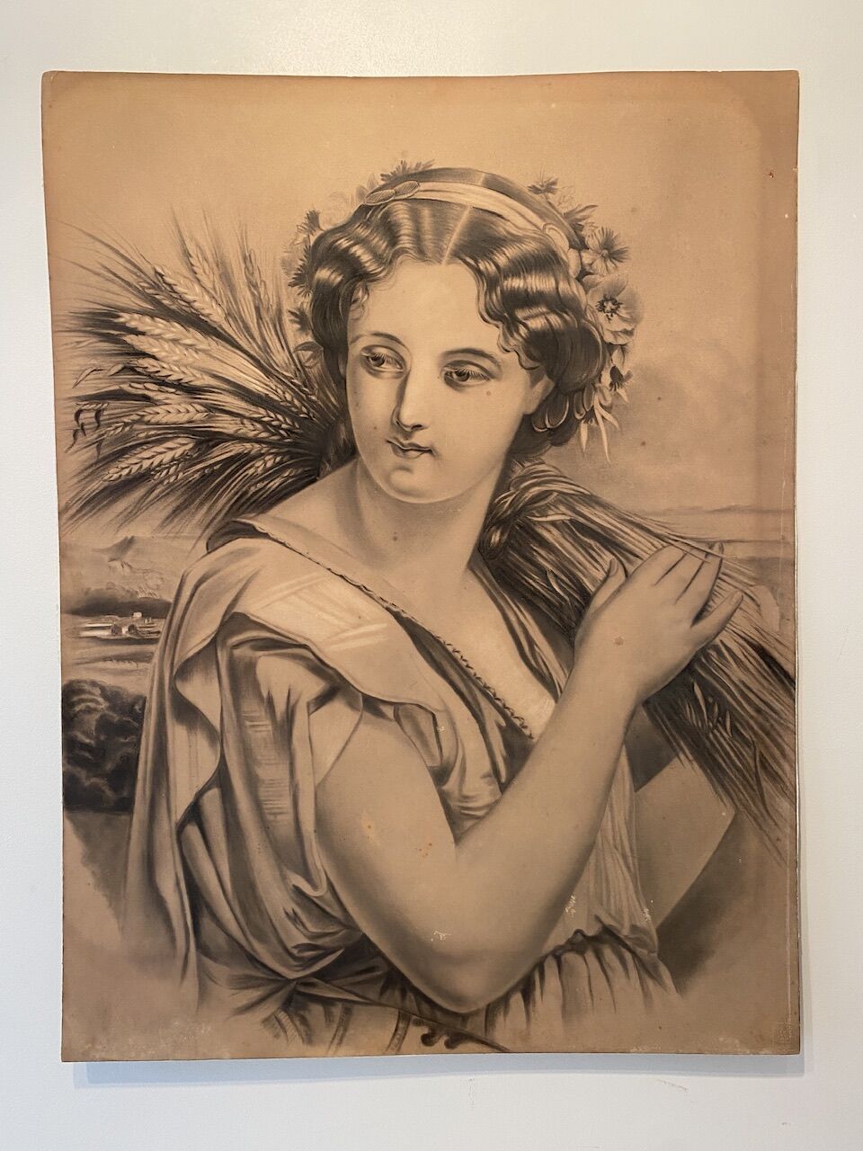 Portrait of a young girl with a bundle of wheat XX century