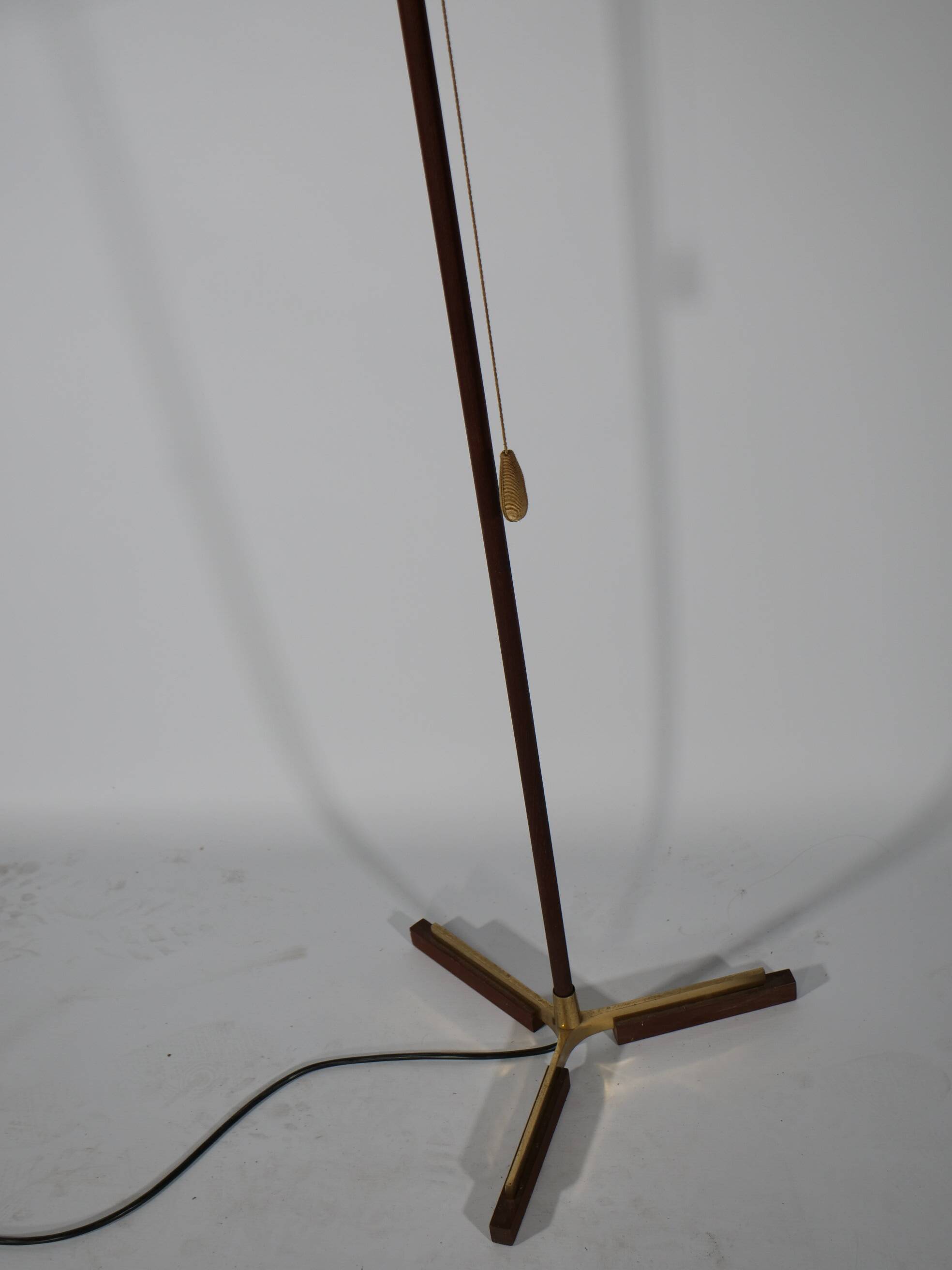 Teak Tripod Micheline Floor Lamp from Brass by JT Kalmar for Kalmar, 1950s