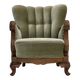 Fauteuil danois des années 1960, velours vert, bois de chêne sculpté.
