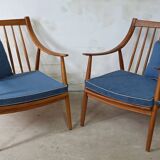 Paire de fauteuils cosy en teck avec coussins