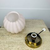 Pink art deco opaline globe wall light, gilded brass base, ceiling light