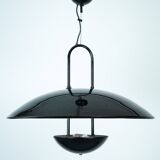 Vintage 1990s Black Pendant Lamp with Glass Top Shade. Italy