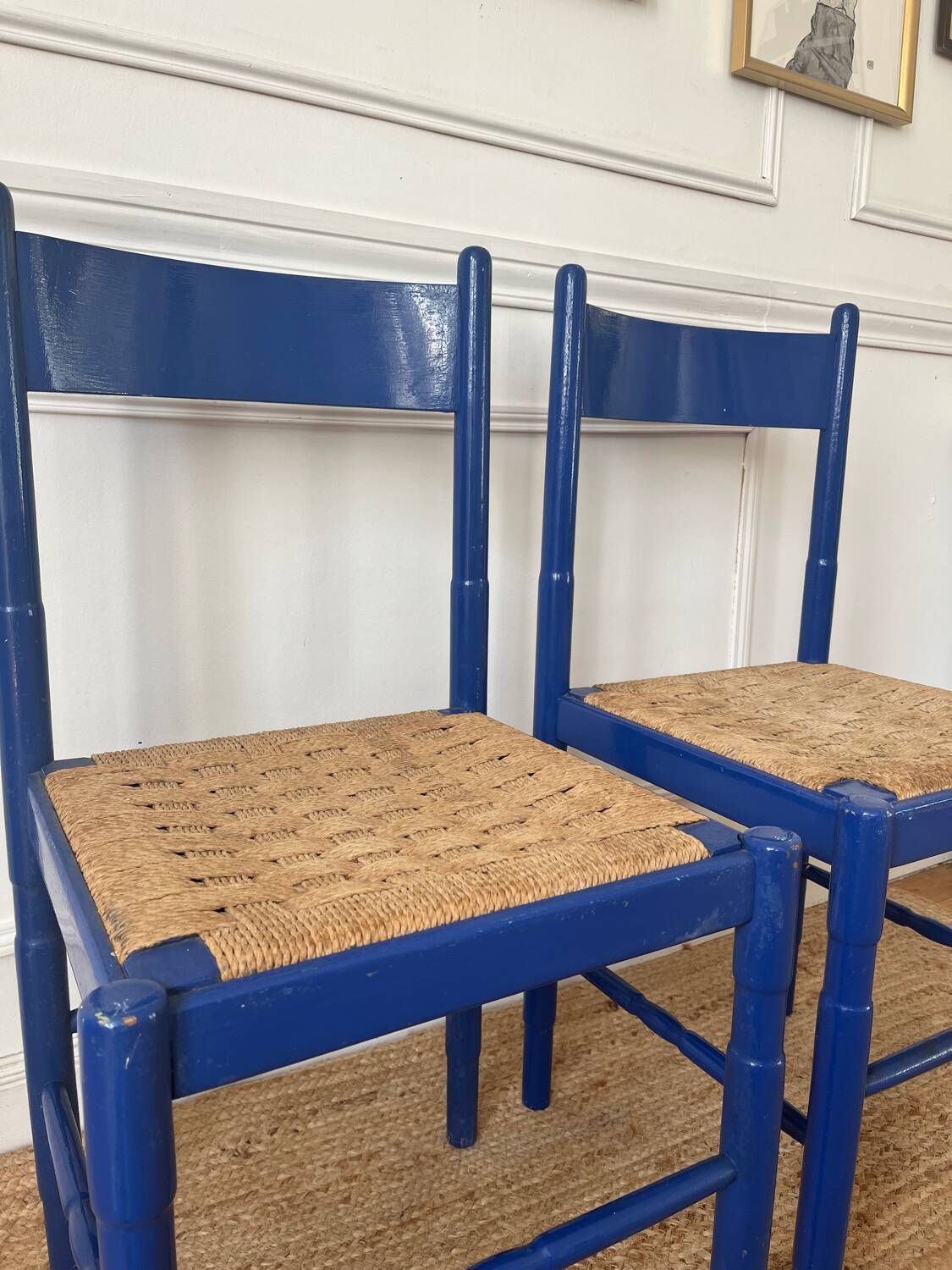 Paire de chaises en bois et corde