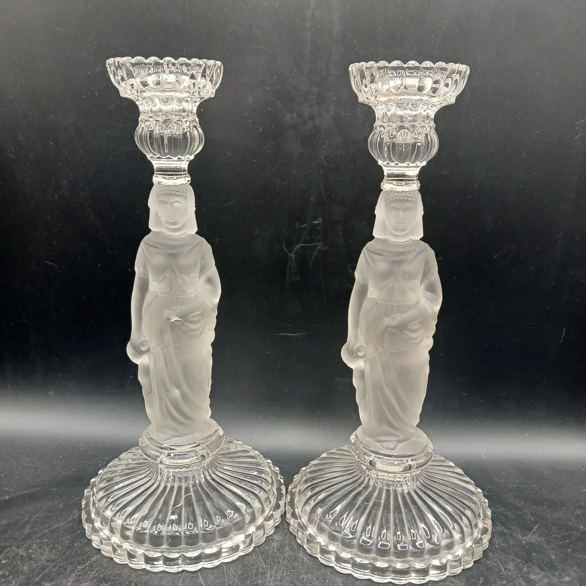 Pair of crystal candlesticks - Portieux - Water carriers - 1900