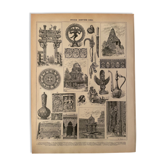 Lithographie gravure sur l'Inde de 1897