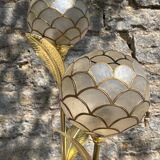 Floral floor lamp in brass and Capiz mother-of-pearl, 1970