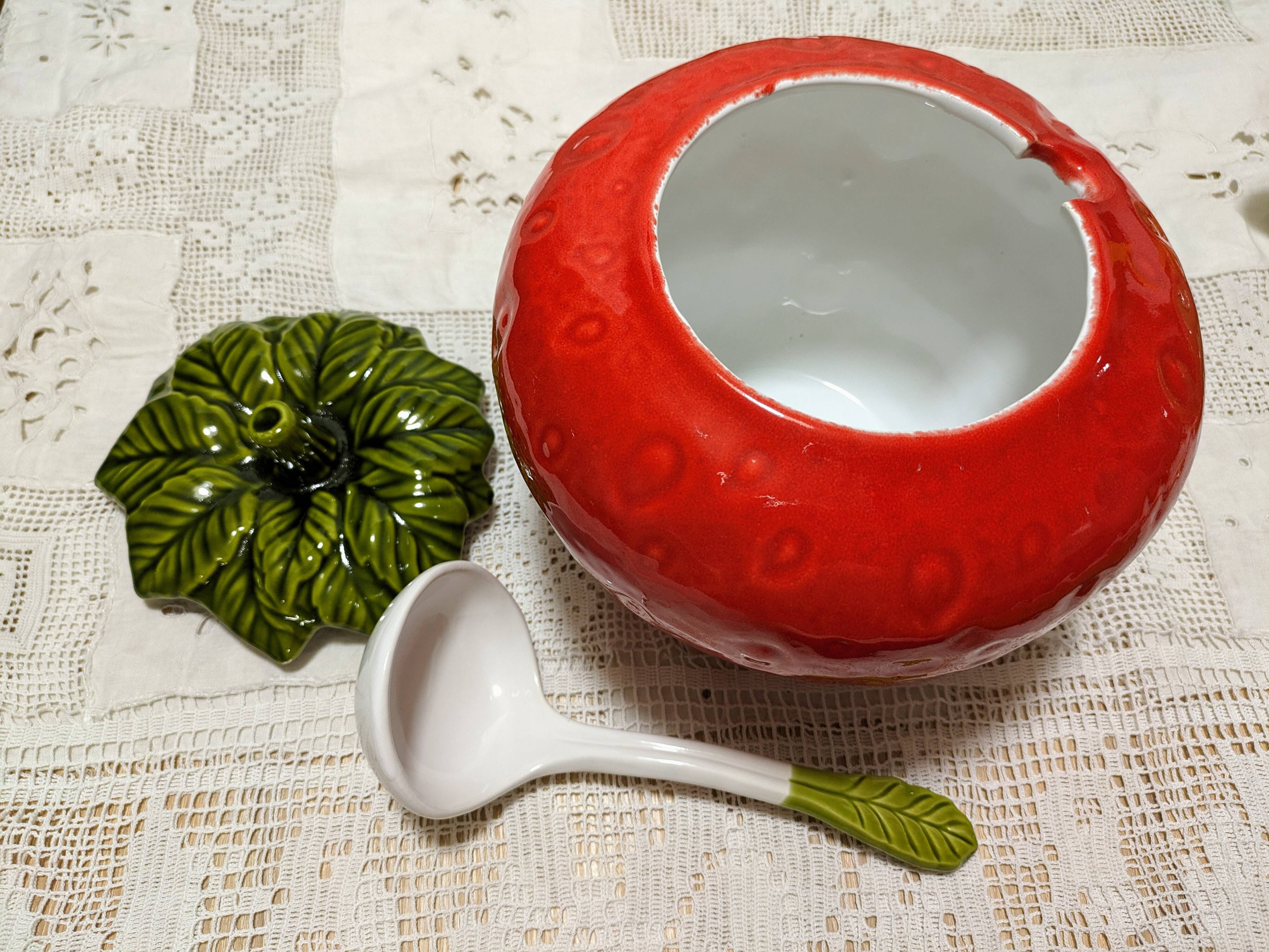 Strawberry Barbotine Tureen with Spoon