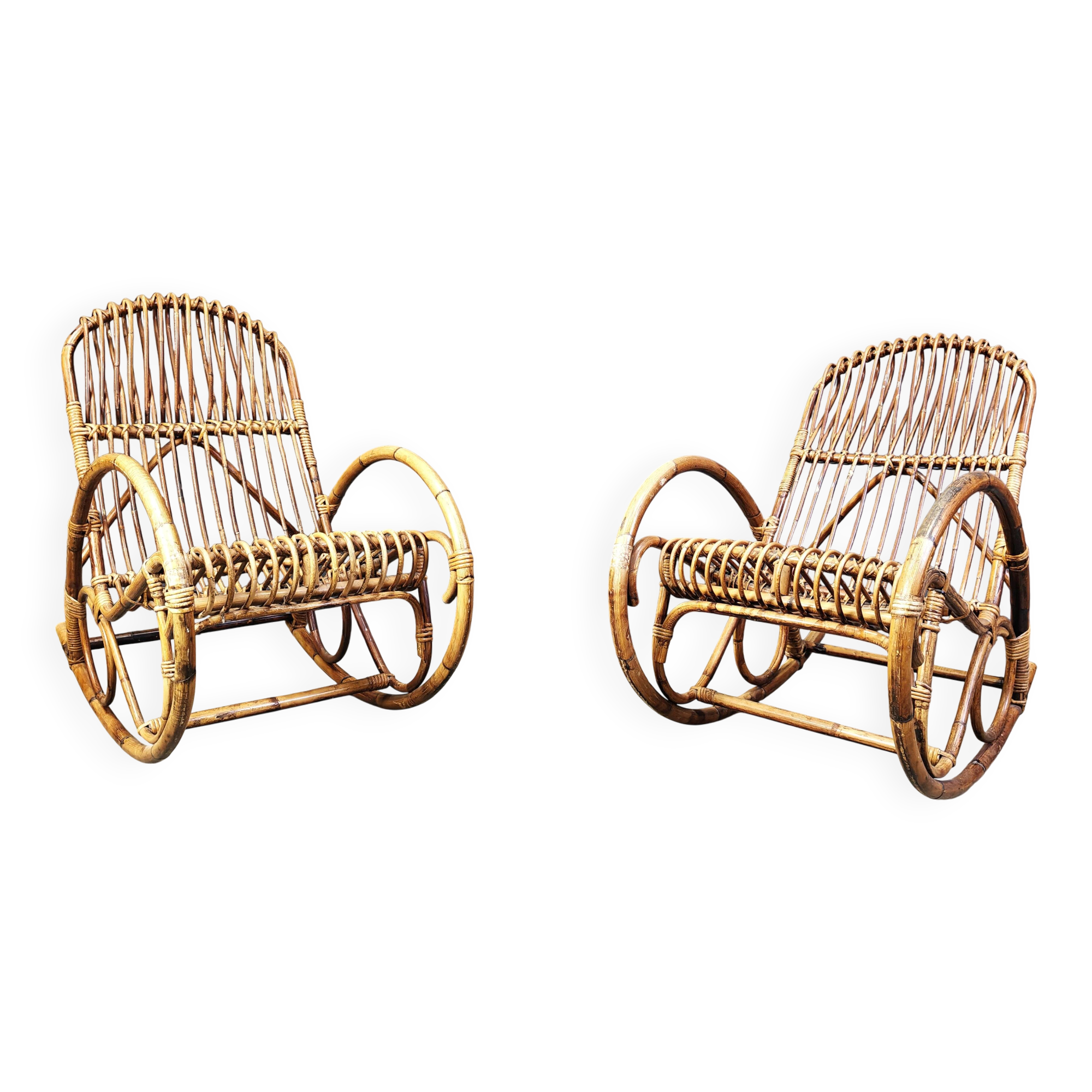 Chaises berçantes en bambou vintage, années 1960 - ensemble de 2