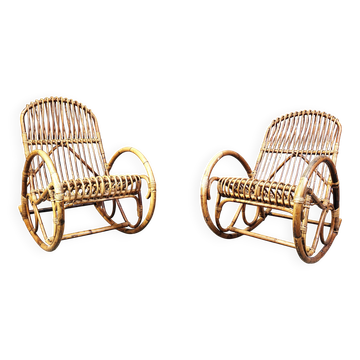 Chaises berçantes en bambou vintage, années 1960 - ensemble de 2