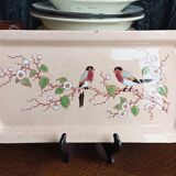 Art Deco cake dish by Longwy in pink earthenware and cloisonné enamels