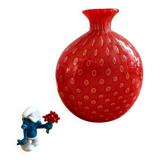 Vase boule rouge en verre soufflé Murano – Italie années 70