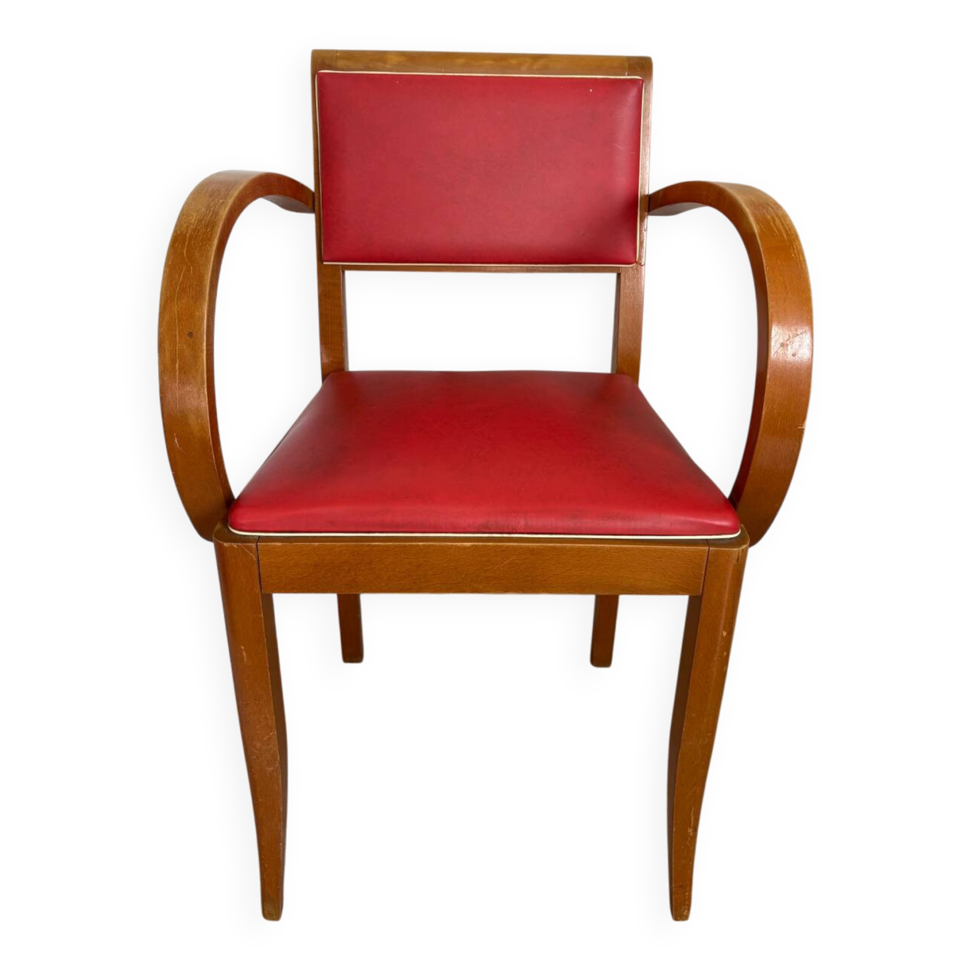 Bridge Vintage Armchair – Curved Design & Red Vinyl – 1950