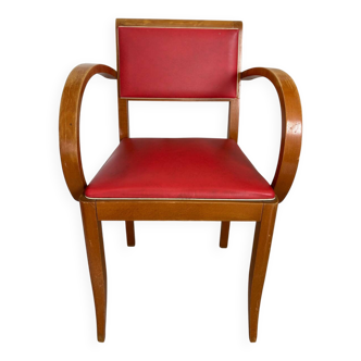 Bridge Vintage Armchair – Curved Design & Red Vinyl – 1950