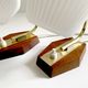 Pair of Scandinavian vintage table or bedside lamps, teak and glass, 60s