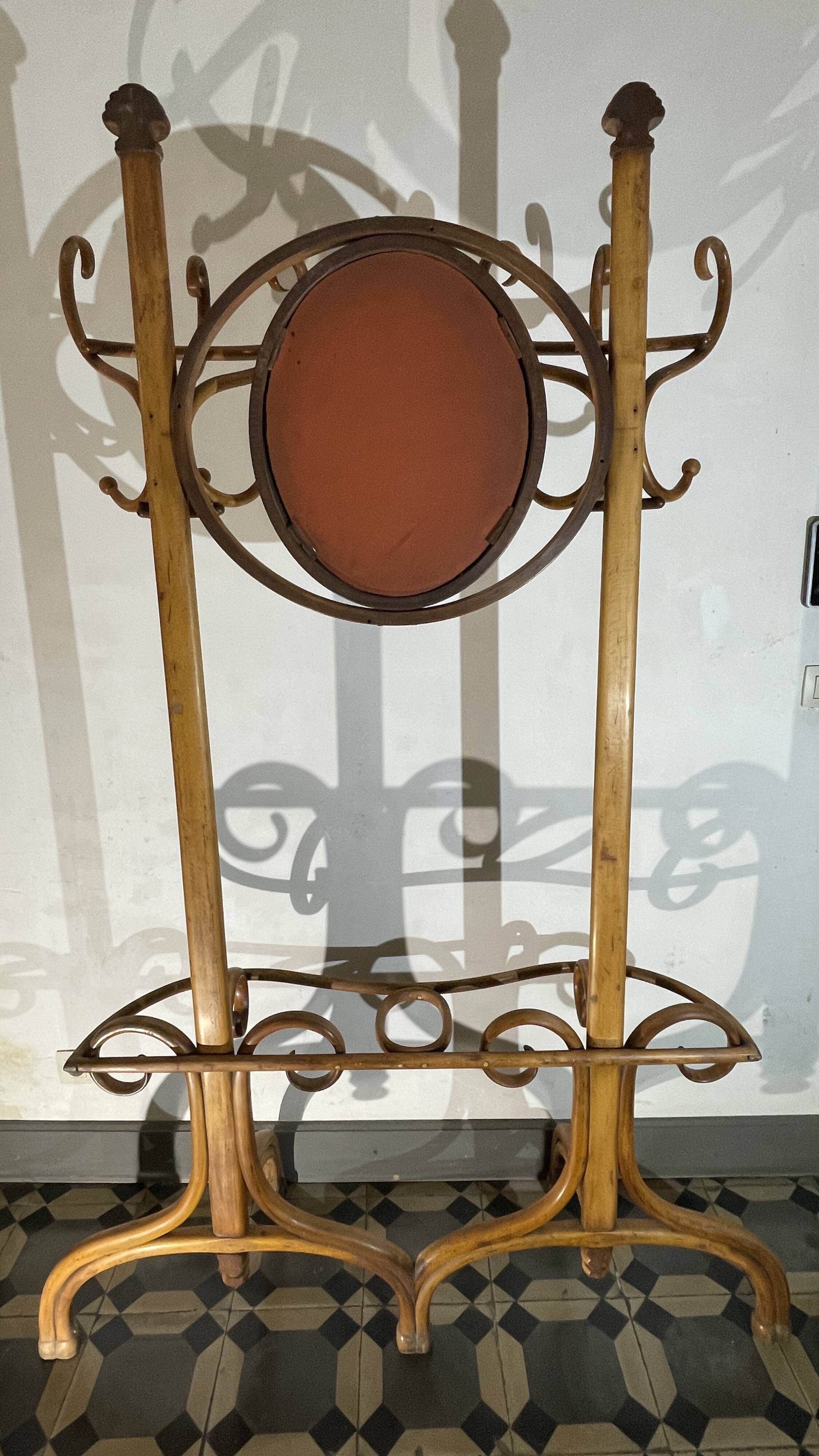 Double curved wood mirror coat rack by michael thonet gebrüder / freres, 1888