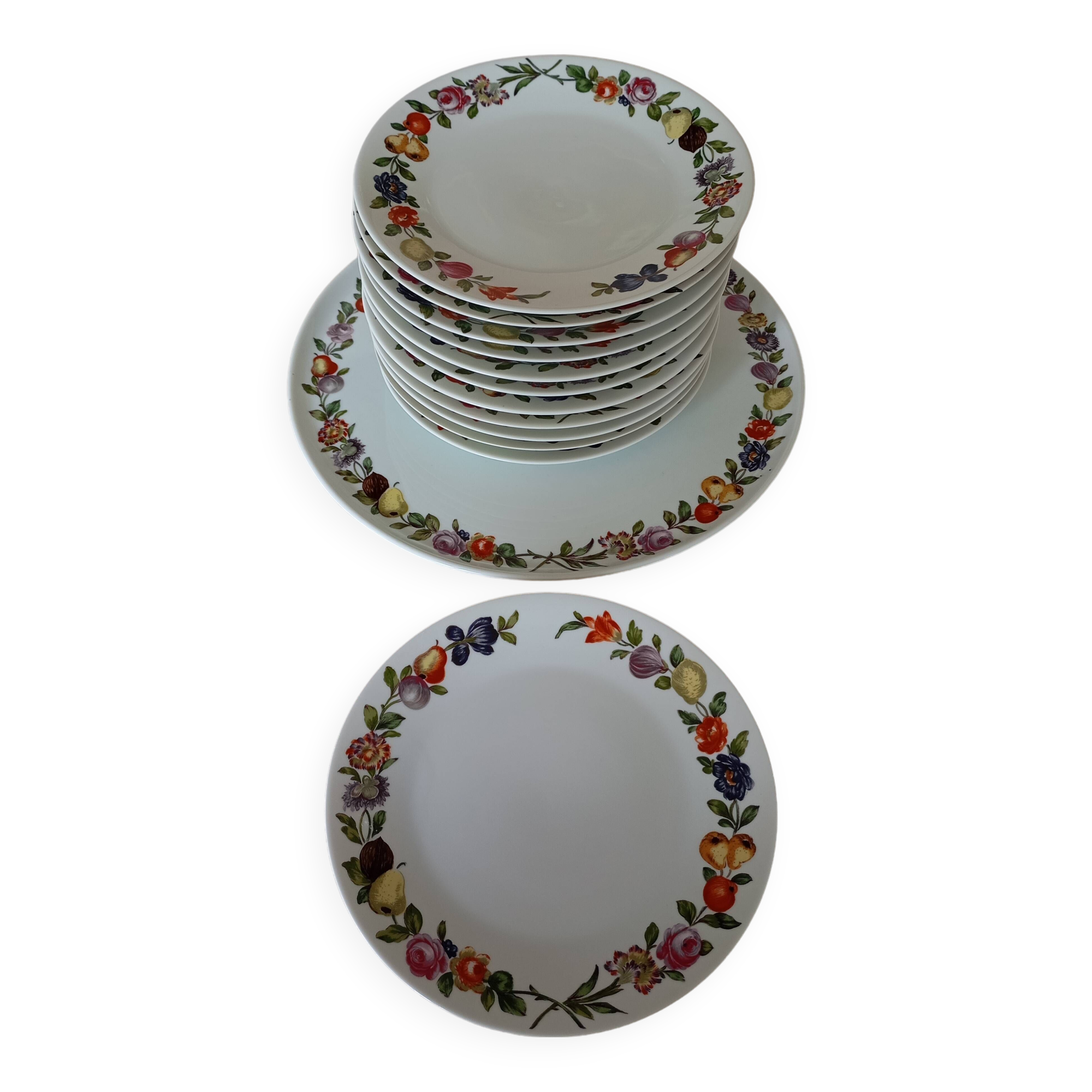 Dish & 12 dessert plates Porcelain of Paris "The Four Seasons"