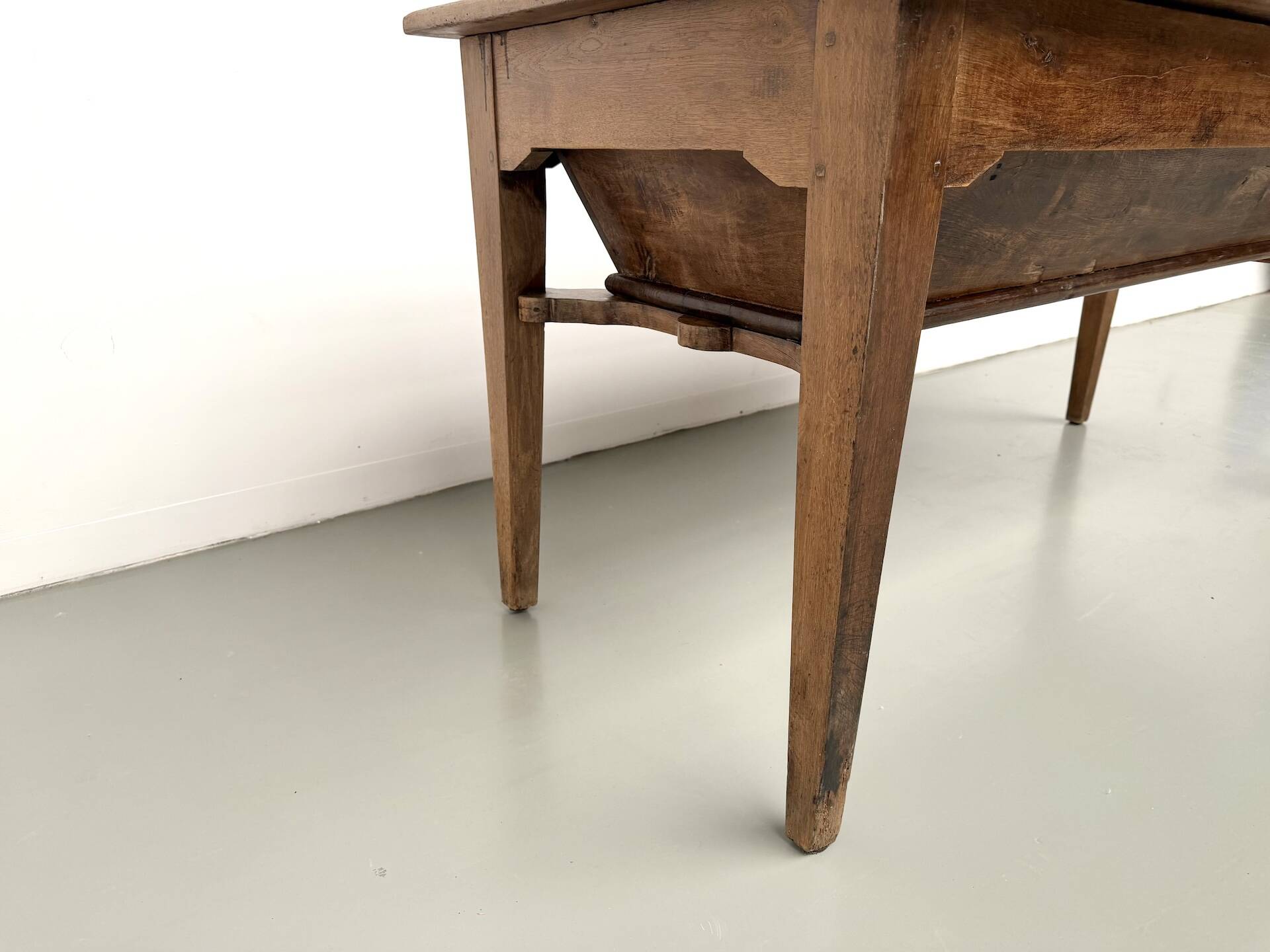 Farm table, old solid oak dough trough, France, around 1920.