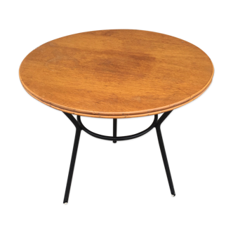 Round metal and rattan tripod coffee table