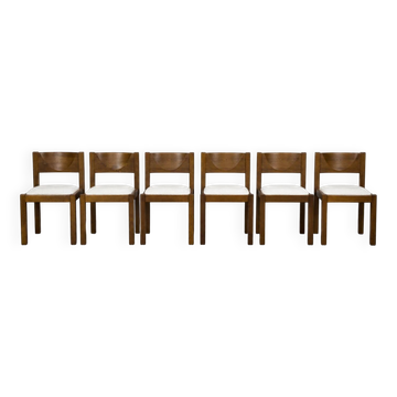 6 chaises brutalistes en chêne, 1970