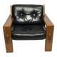 Black leather and wood armchair by Esko Pajamies, 1960s, Finland.