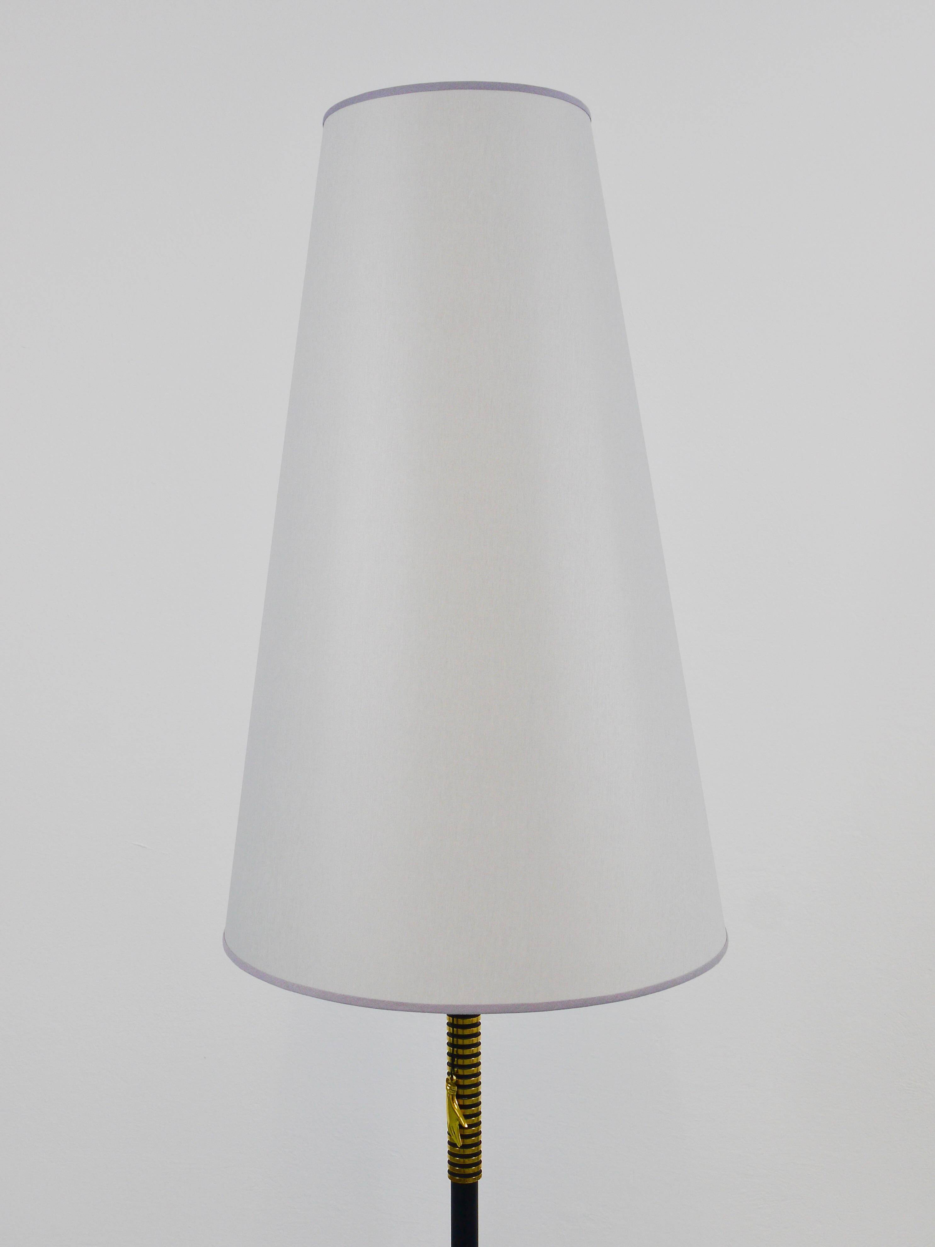 Mid-Century brass floor lamp by Rupert Nikoll, manual switch by Carl Aubock, Austria, 1950.