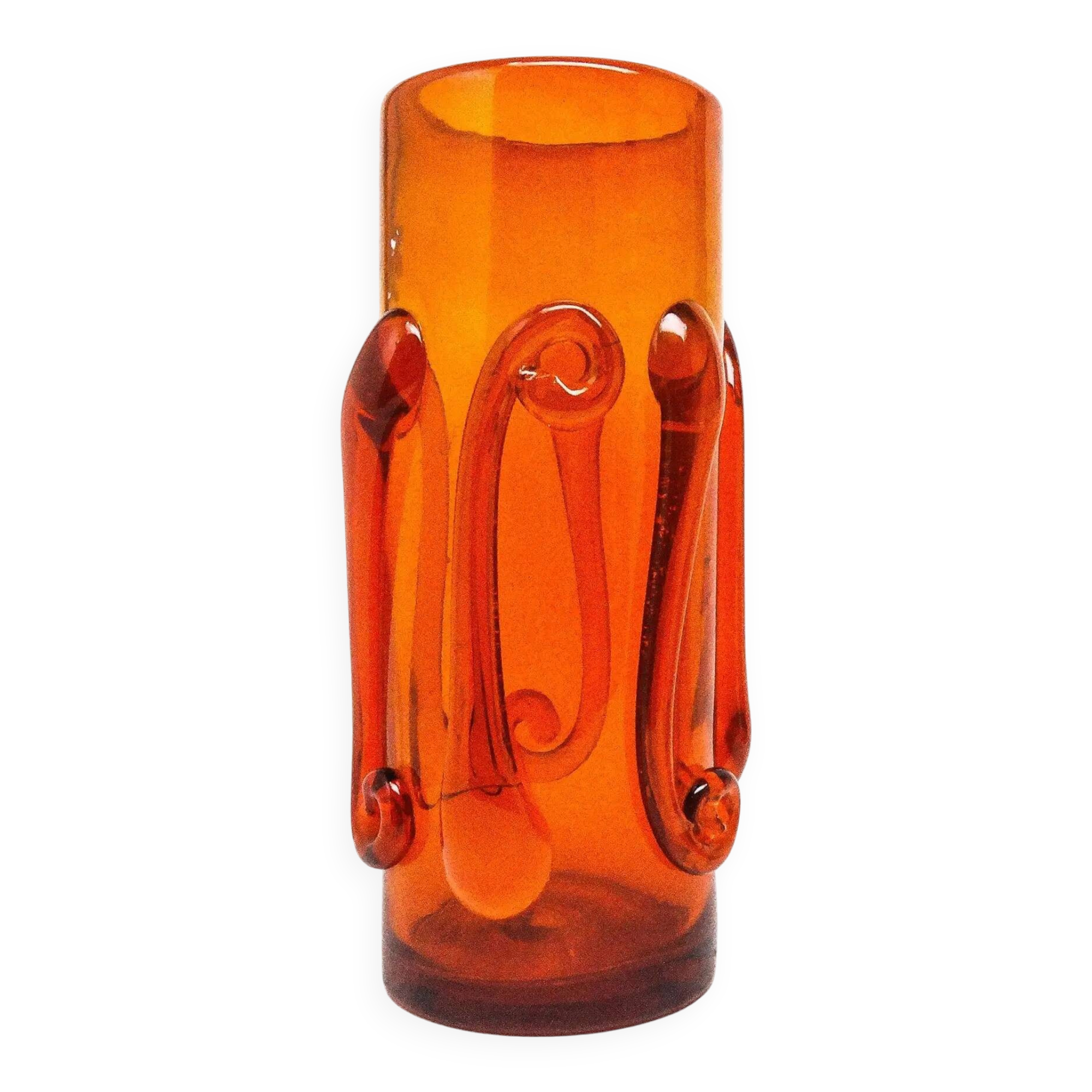 Postmodern vase, orange glass, designed by J. Słuczan-Orkusz, Poland, 1970s