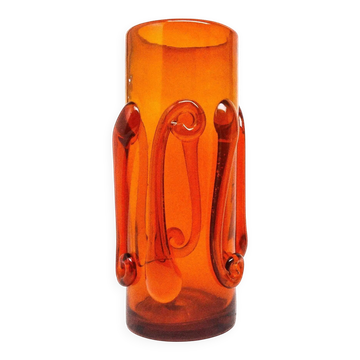 Postmodern vase, orange glass, designed by J. Słuczan-Orkusz, Poland, 1970s