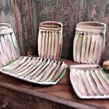 French vintage set of 1 tray and 4 plates for asparagus, by Vallauris