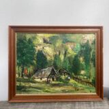 Old paysgae painting oil on canvas assembly