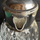 Important jug with ice reserve in cut crystal and silver-plated metal
