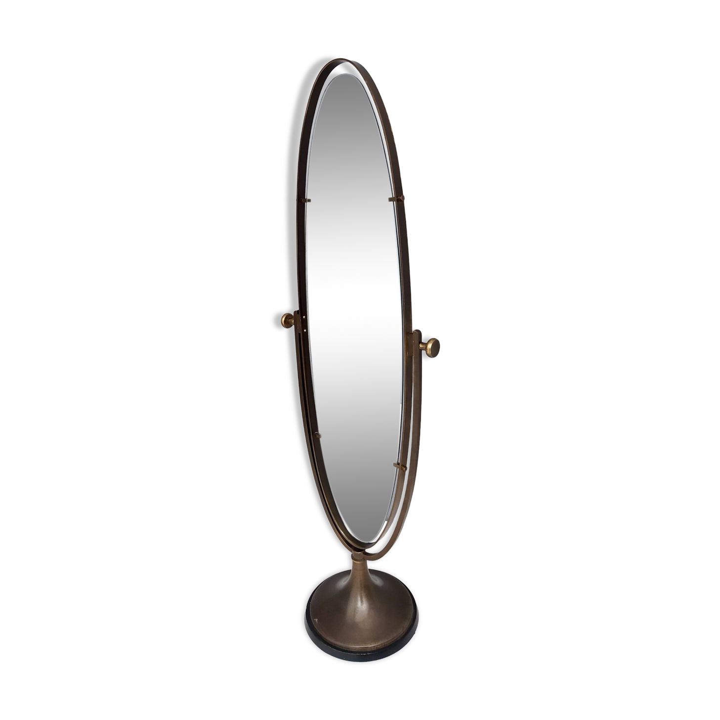Vintage Oval Cheval Mirror with Brass and Metal Frame, Italy