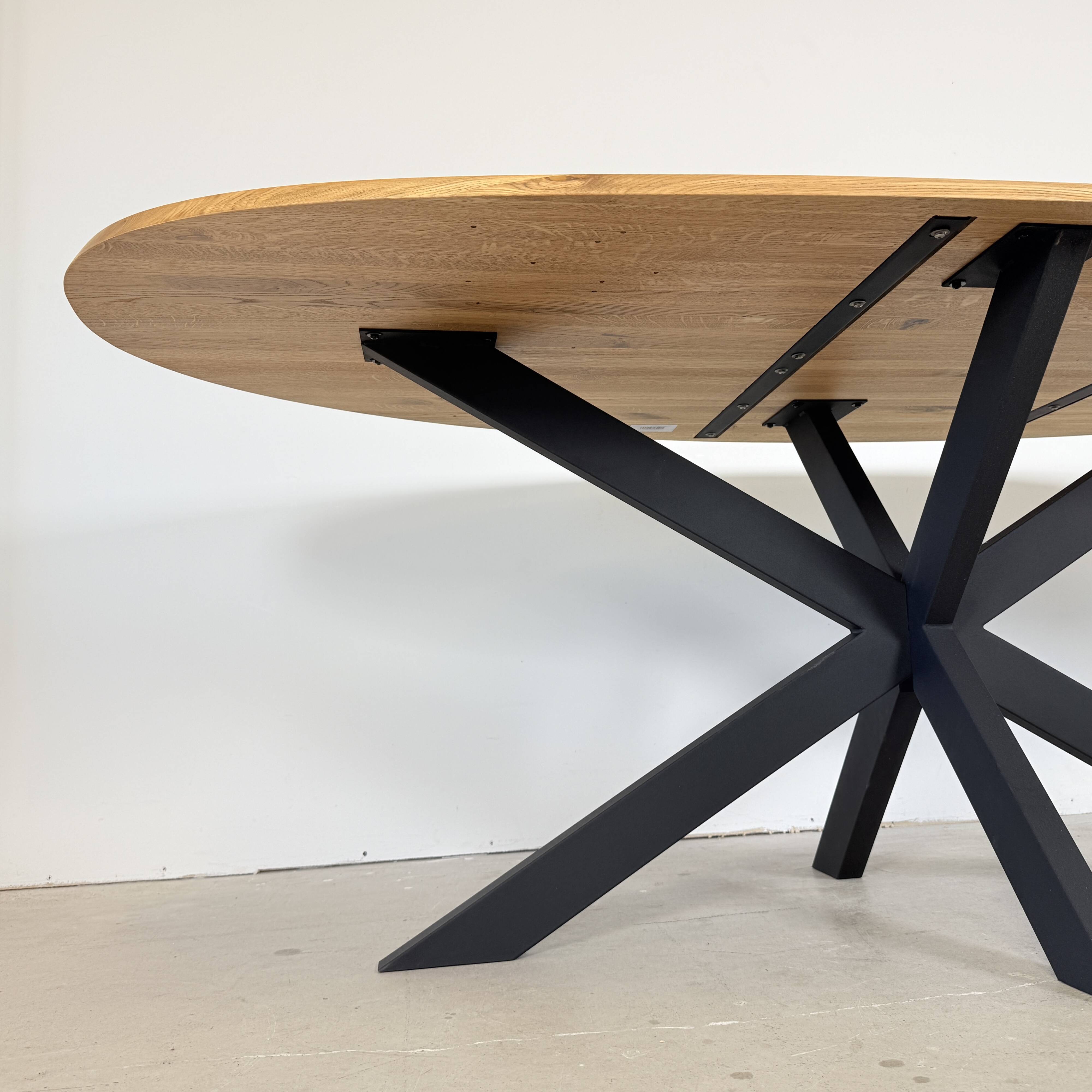 Organic oak dining table with steel matrix base, Hjort Knudsen