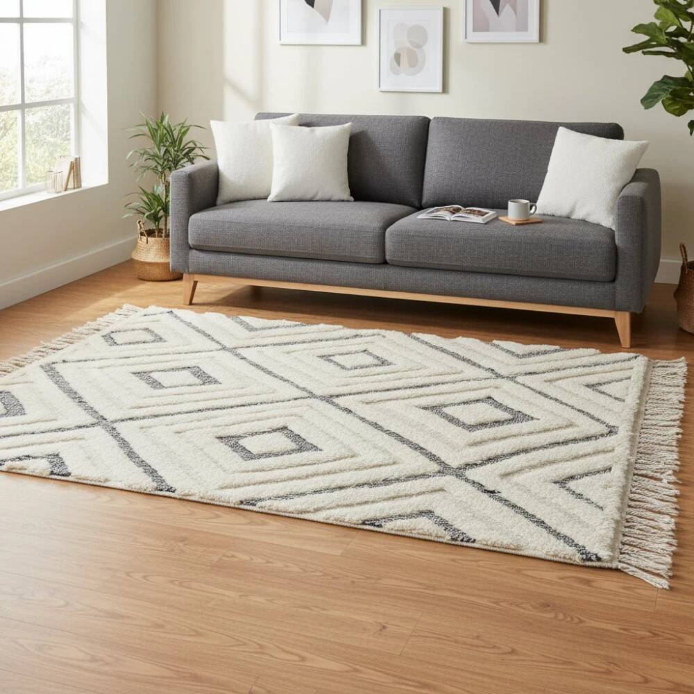 Berber rug with hollow diamonds in wool