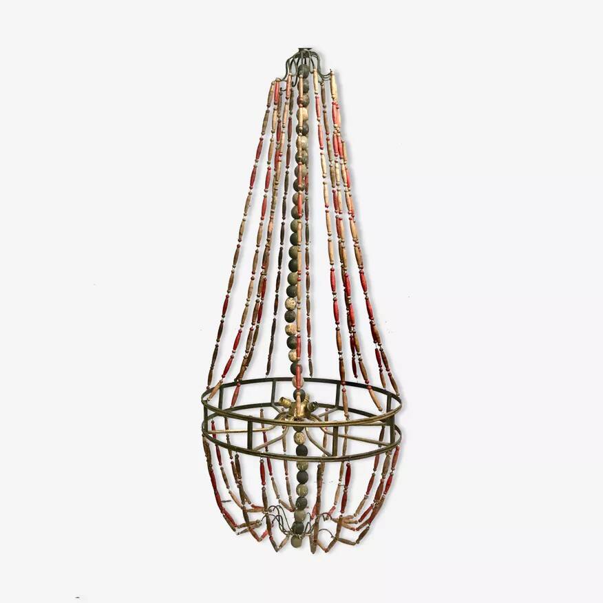 Wooden bead chandelier
