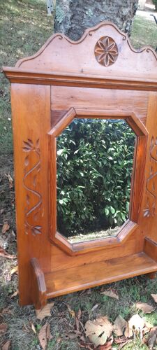 Miroir octogonal, structure bois et tablette, rustique & campagne
