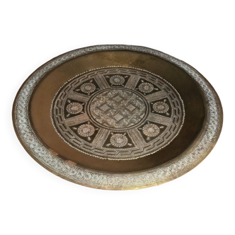 20th century Moroccan tea tray in richly engraved copper or brass