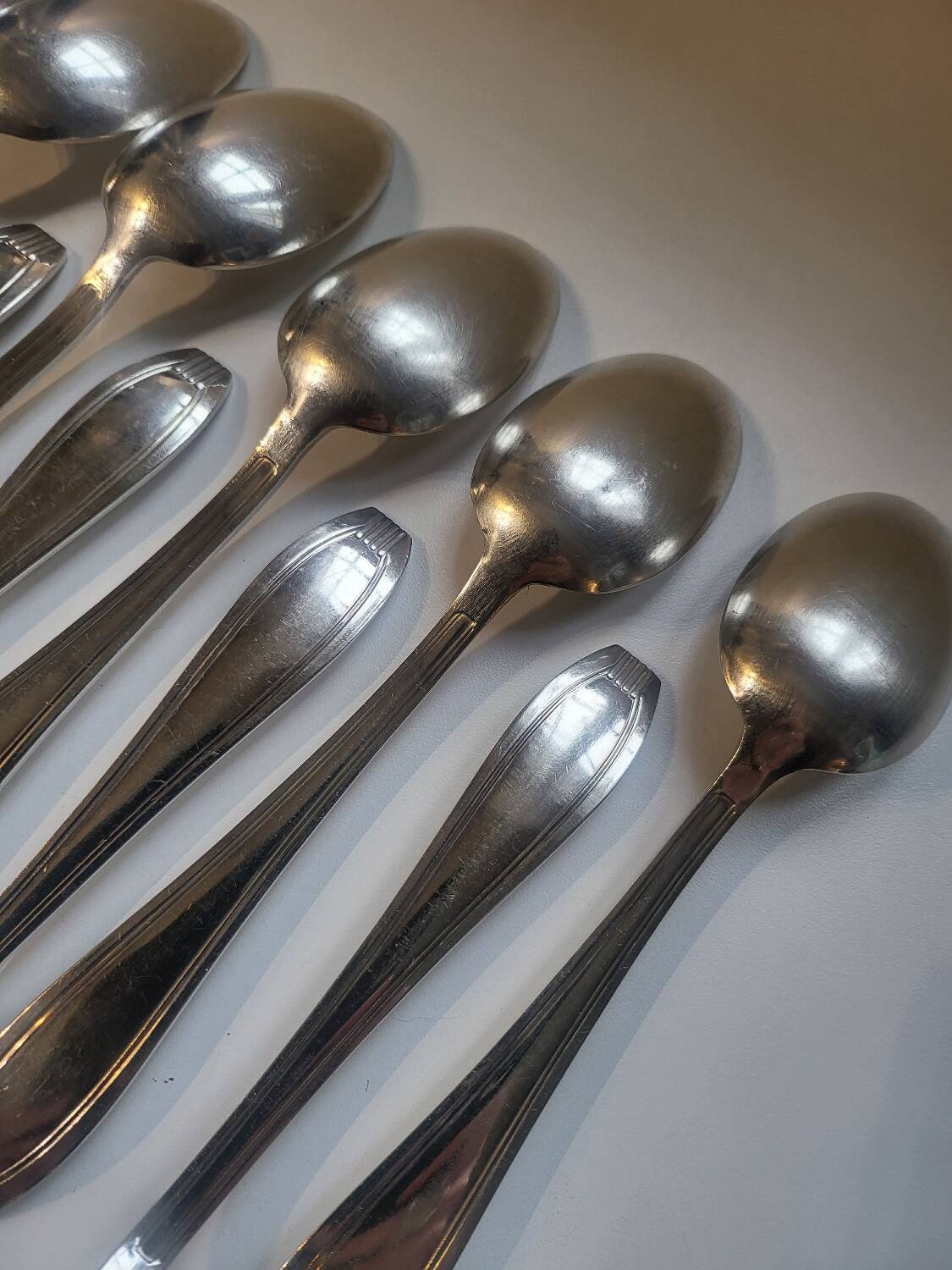 12 manufrance white metal table spoons