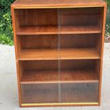 Scandinavian wooden display case with golden band