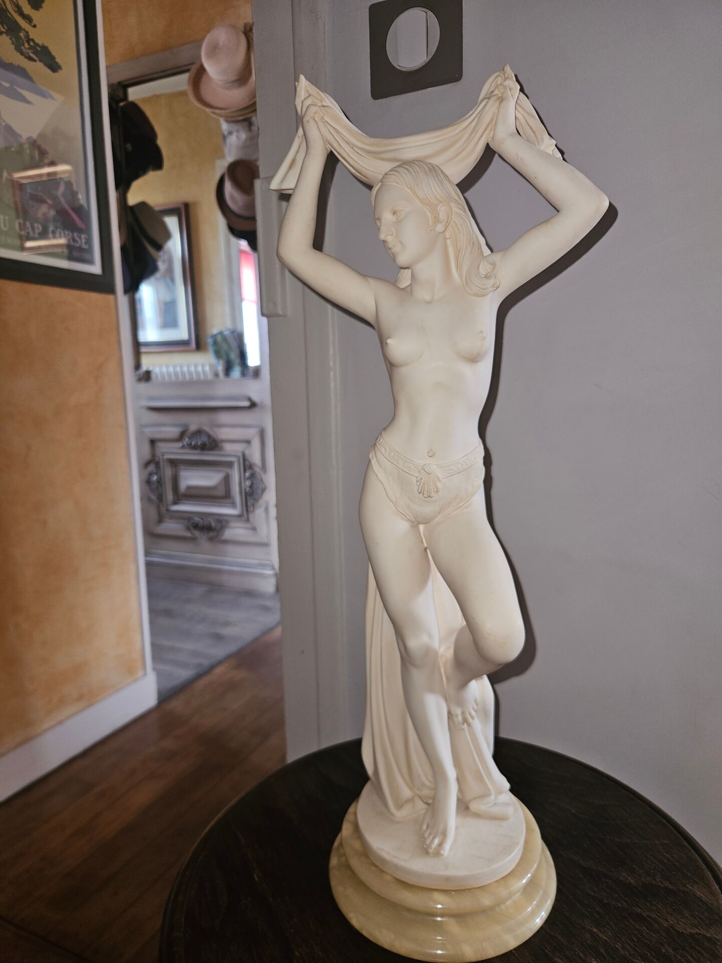 Title: Dancer Statue with Veil – A. Giannelli 1982 – Alabaster  
Description